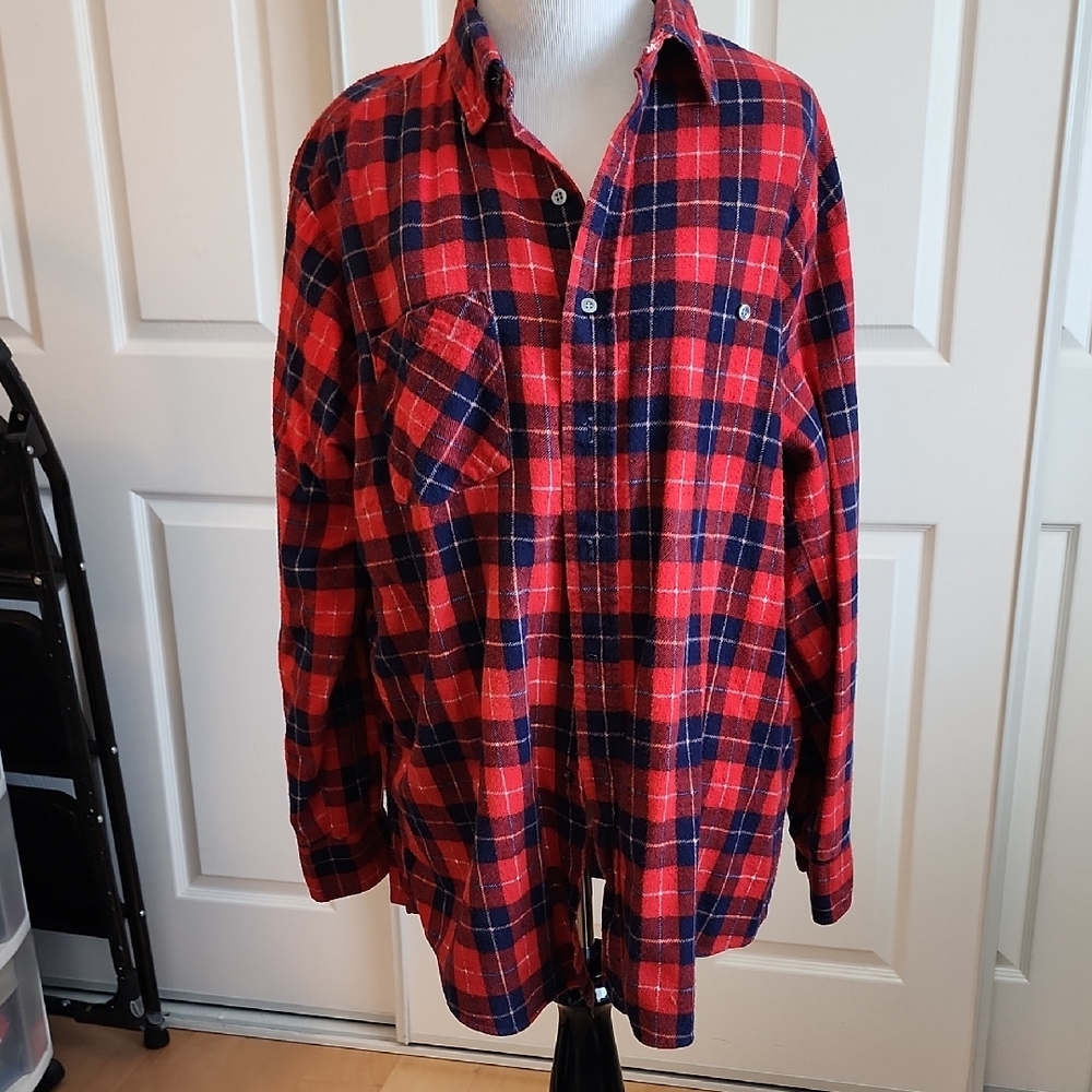 Red and Blue Plaid Flannel Shirt